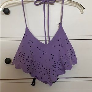 Lavender v neck crop top w/ neck tie